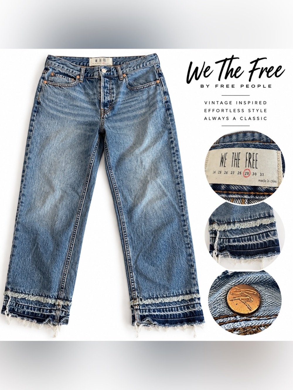 We The Free Raw Double Hem Cropped Jeans Size 29